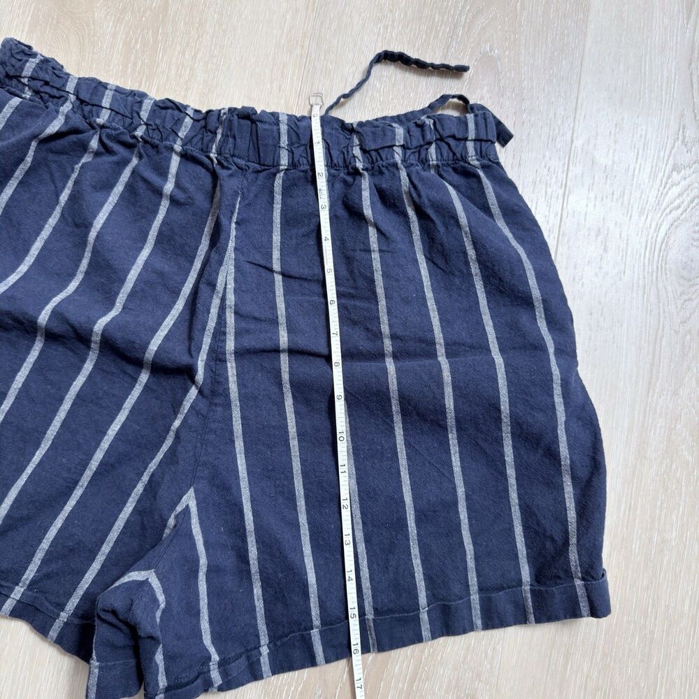 Linen Cotton Nautical Striped Shorts Navy Blue White XL Uniqlo Coastal High Rise - Picture 7 of 10